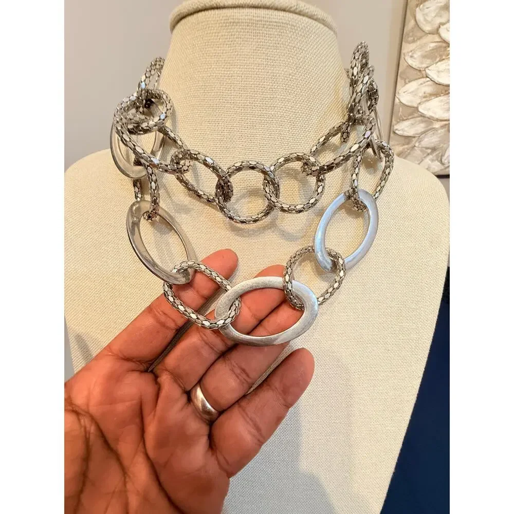 Vintage Lane Bryant Chunky Mixed Link Statement Necklace 15”